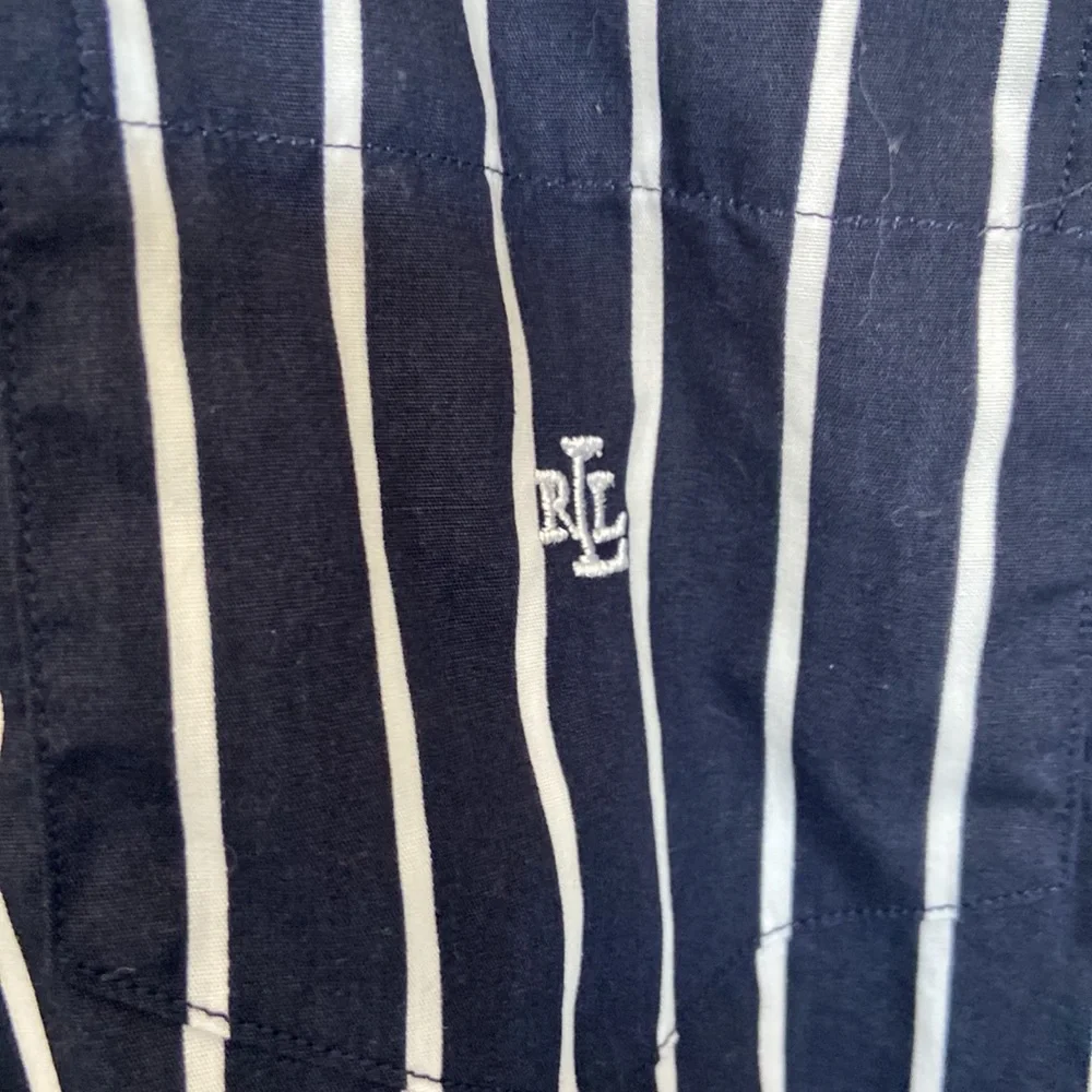 Ralph Lauren VTG Cuff & Collar Button-Up 3/4 Sleeve Shirt Navy/White Stripe SZ L - Picture 6 of 11